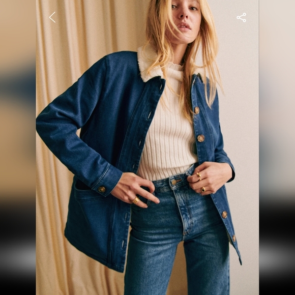 Sezane Jackets & Blazers - Sezane Will Indigo Faux Sheepskin Collar Jacket